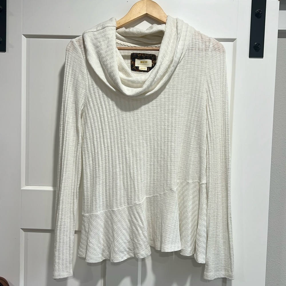 Maeve Anthropologie Sweater Womens Medium White Addie Ruffle Hacci Pullover